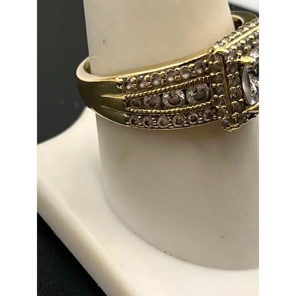 Designer Signed Vintage Vietnam Sterling Silver Vermeil Cz Wedding Ring Sz 9 1/4
